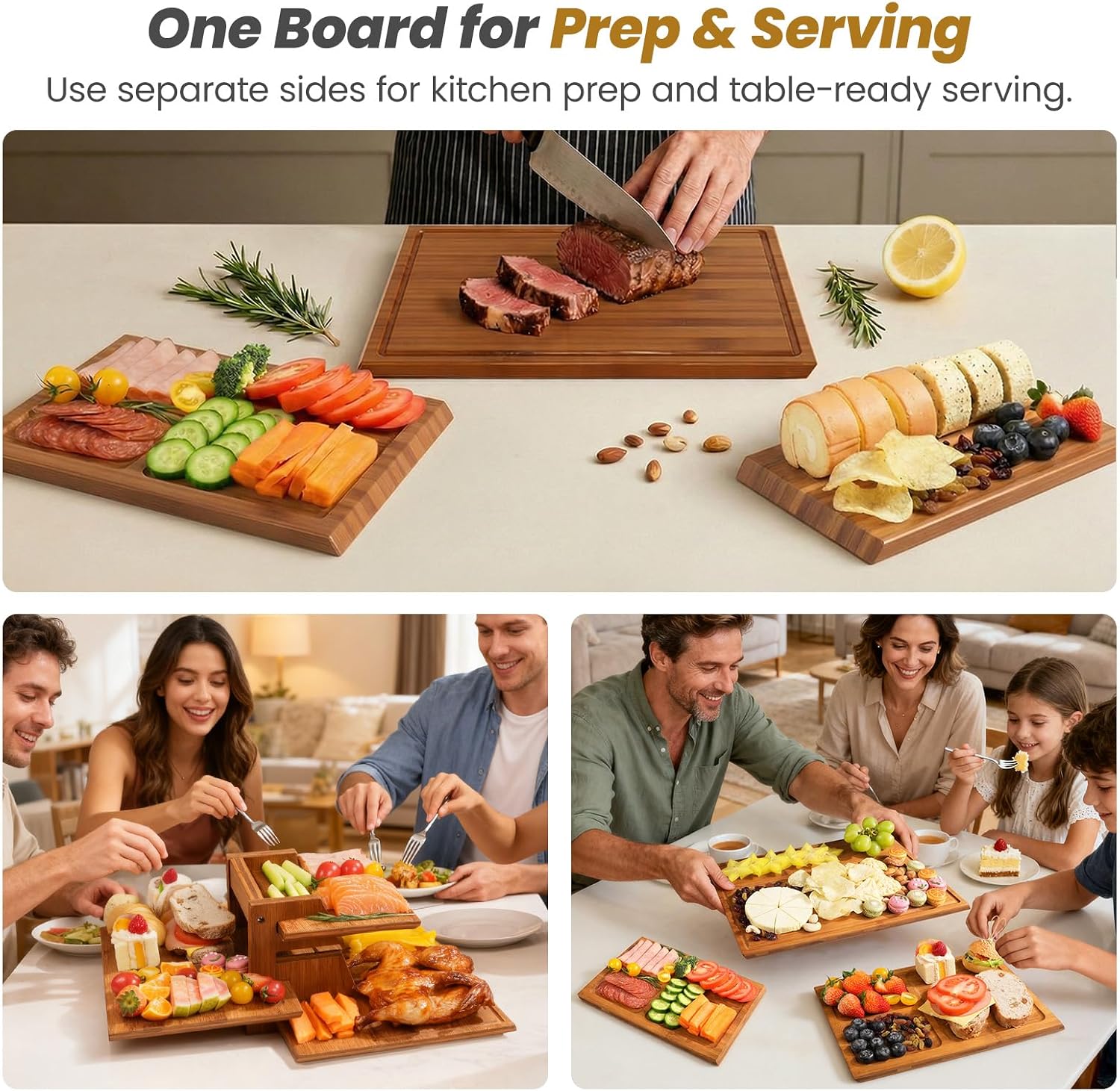 Meal Prep Cutting - Standlı Bambu Kesme Tahtası Seti, Mutfak