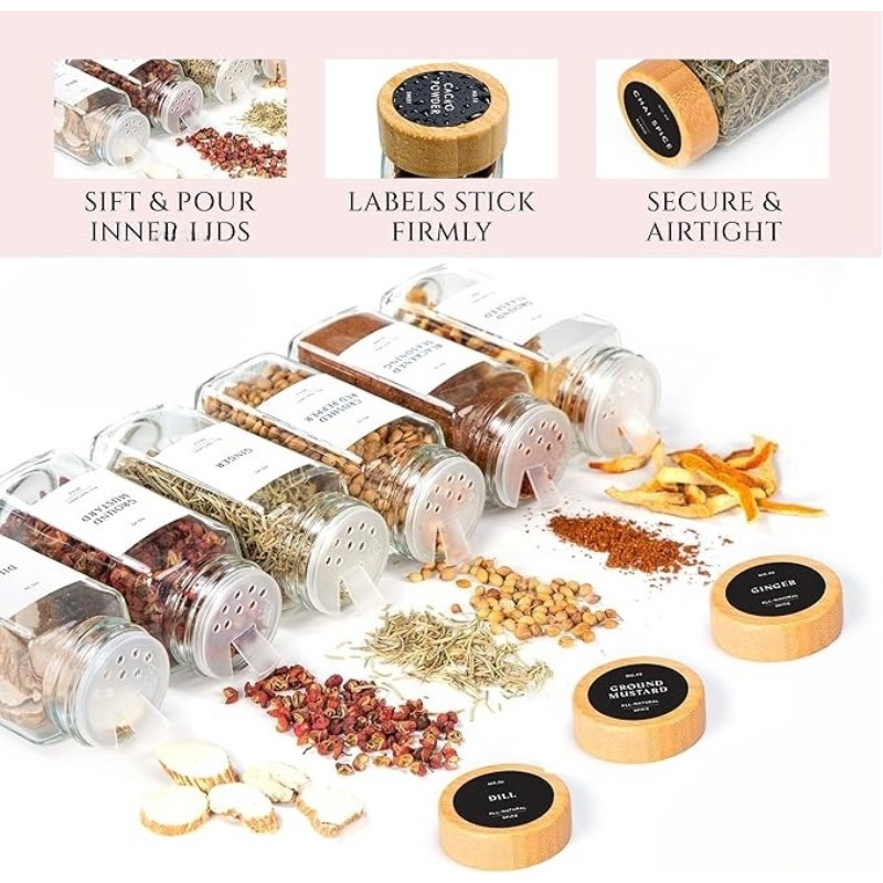 Ahşap Kapaklı Kare Baharat Kav - Spice Jar Labels incelemesi ve fiyatı